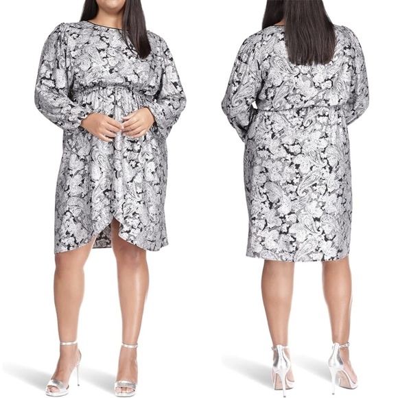 NWT MICHAEL Michael Kors Foil Paisley Long Sleeve Elastic Waist Flounce … - Picture 1 of 3